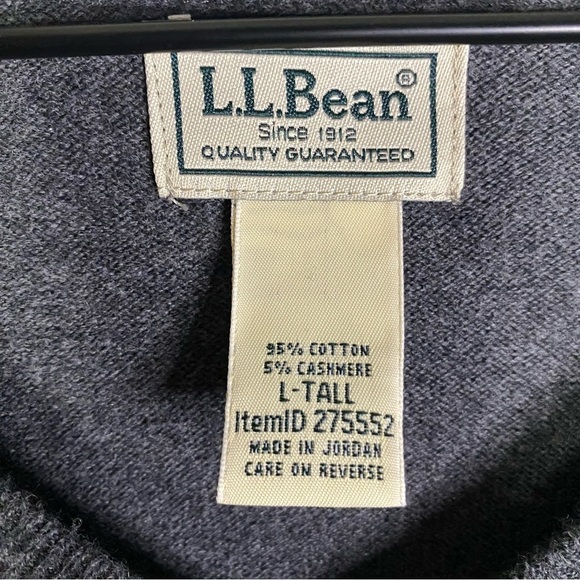 LL Bean cotton cashmere V neck sweater large tall LT navy blue - Picture 2 of 6